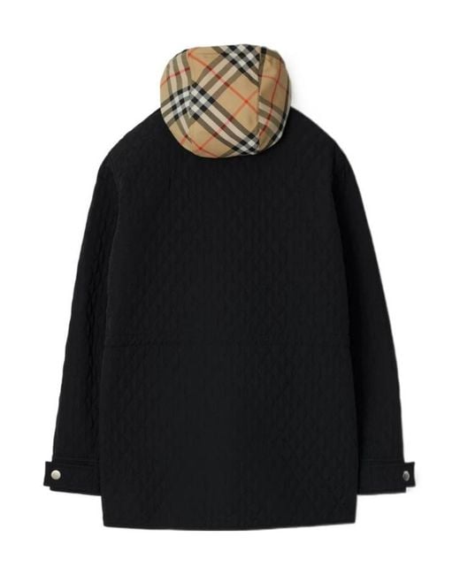 Burberry Black Quilted Check Hood Jacket