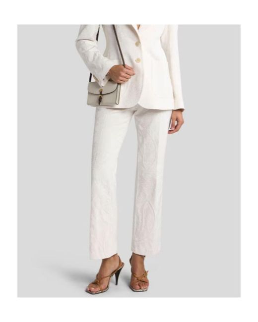 Etro White High-Waist Paisley Pants