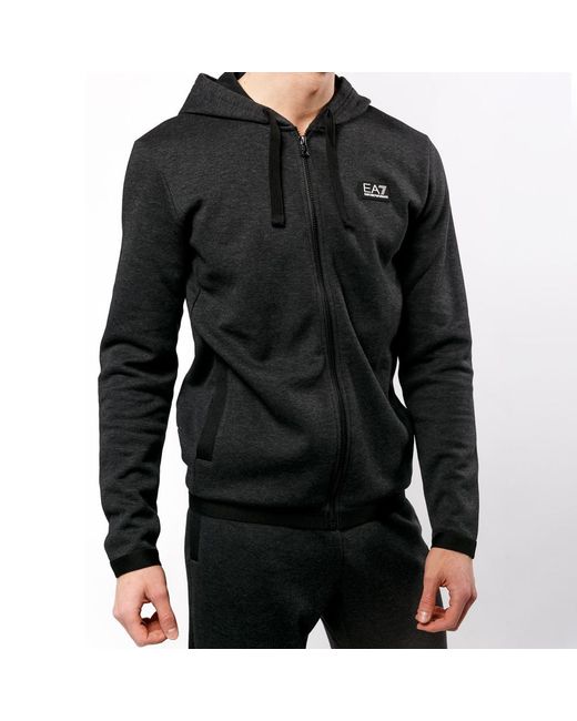 EA7 Black Logo Hooded Casual Coat for men