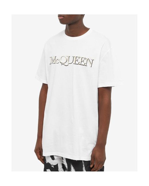 McQueen White Logo Printed Crewneck T-Shirt for men