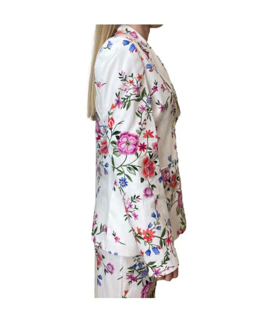 Liu Jo White Single-Breasted Floral Blazer