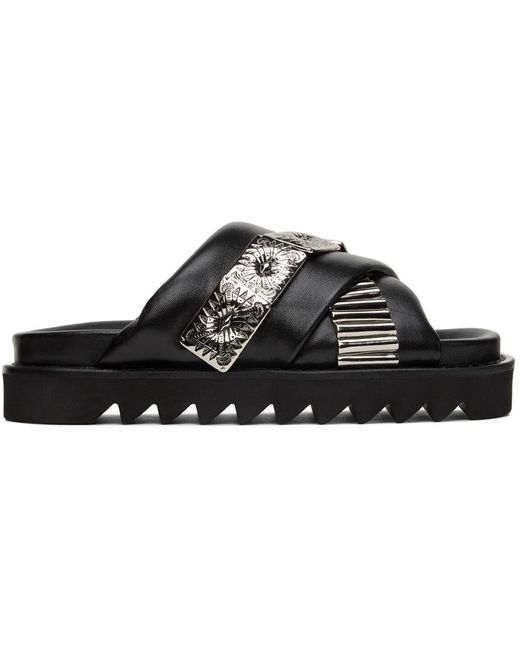 Toga Virilis Black Cross-Strap Sandals for men