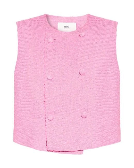 AMI Pink Textured Crop Top