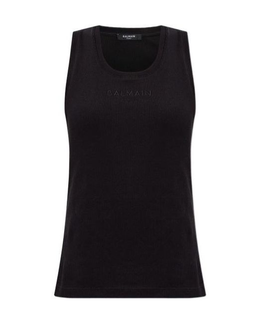 Balmain Black Embroidered Logo Tank T-Shirt