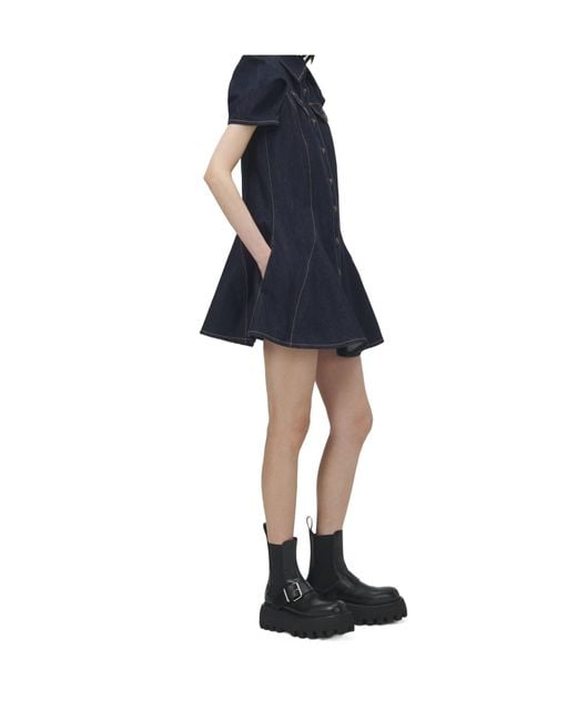 McQueen Blue Pinched Shoulder Denim Mini Dress