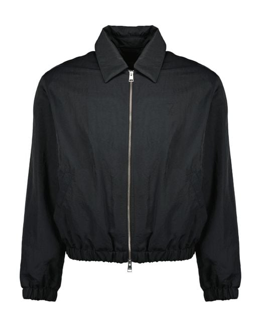 AMI Black Logo Embossed Zipped Jacket for men