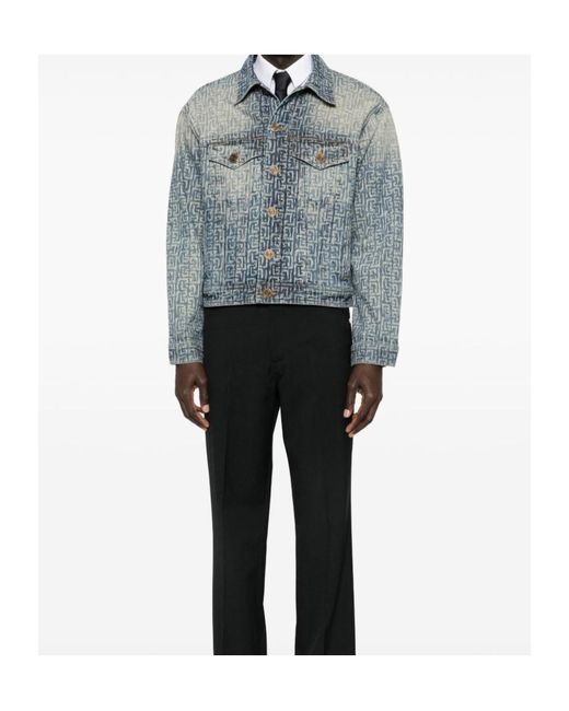 Balmain Blue Monogram Denim Jacket for men