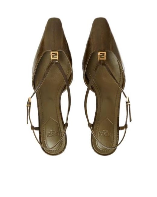 Fendi Brown Ffold Square-Toe Slingback Pumps