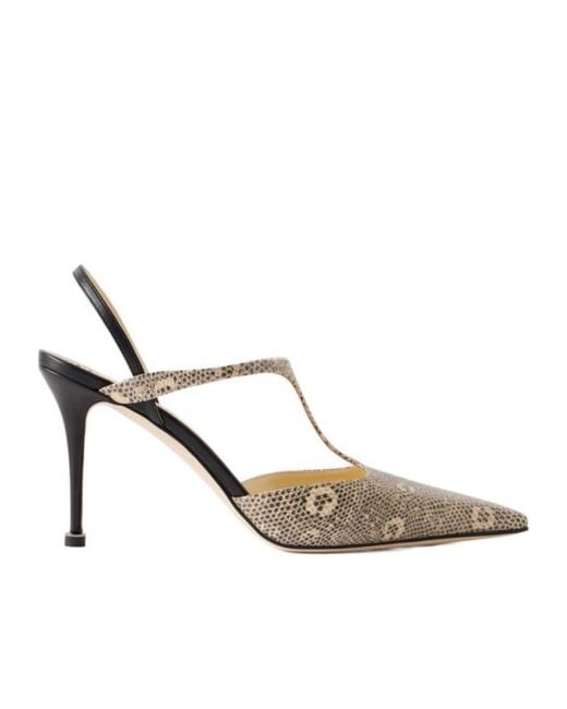 Manolo Blahnik White Lizard-Effect Leather Slingback Pumps