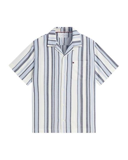 Tommy Hilfiger Blue Regular Fit Textured Stripe Short Sleeve Shirt for men