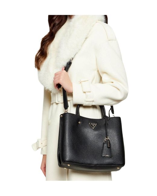 Guess Black Meridian Logo Plaque Top Handle Bag