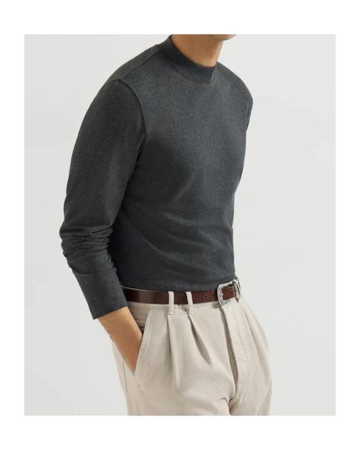 Brunello Cucinelli Gray Long-Sleeve Mock-Neck T-Shirt for men