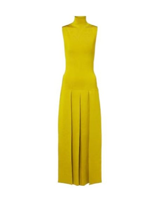 Alaïa Yellow Pleated Knitted Maxi Dress