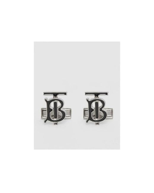 Burberry White Monogram Motif Enamel And Palladium-Plated Cufflinks for men