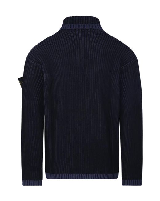 Stone Island Blue Logo Patch Roll Neck Ribbed Jumper for men