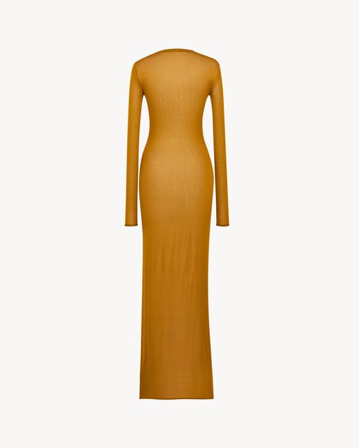 Saint Laurent Metallic Semi-Sheer Long-Sleeve Maxi Dress