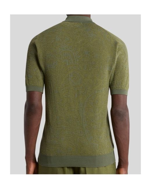 Etro Green Floral Paisley Motif Knit Polo Shirt for men