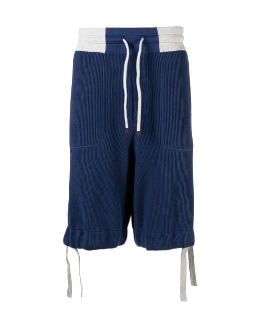 Brunello Cucinelli Blue Elasticated-Waist Track Shorts for men