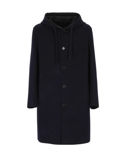 Lardini Blue Single-Breasted Hooded Coat for men