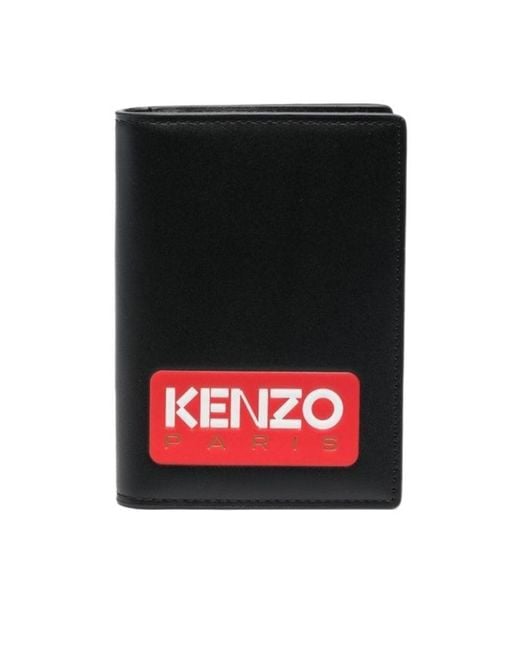 KENZO Black Paris Logo-Patch Bi-Fold Wallet for men