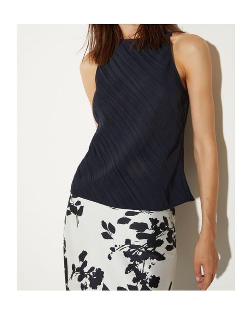 MAX&Co. Blue Crinkled Envers-Satin Top