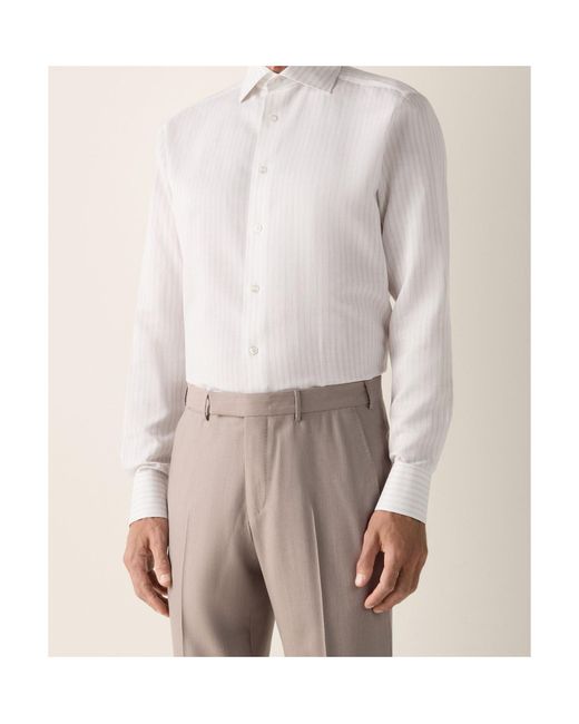 Zegna White Light Taupe And Striped Cotton Linen And Silk Shirt for men
