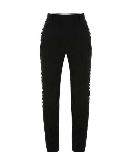 McQueen Black Eyelet-Detail Slim-Cut Trousers for men