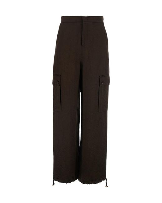 Twinset Black Froissé Satin Cargo Trousers