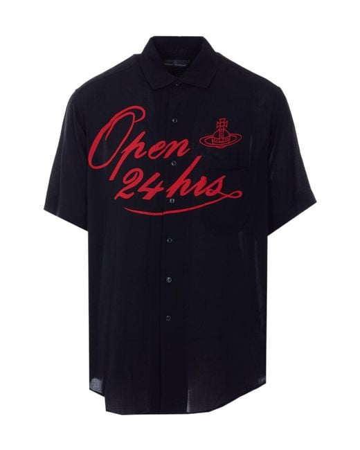 Vivienne Westwood Black Logo Printed Buttoned Shirt for men