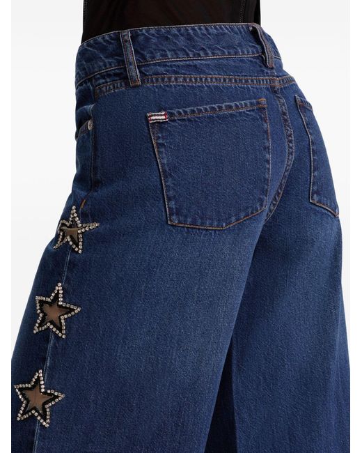 Alice + Olivia Blue Amazing Embellished Low-Rise Baggy Jeans