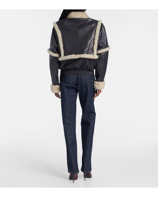 Magda Butrym Blue Long-Sleeved Leather Jacket