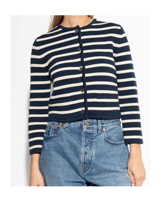 Theory Blue Stripe Button-Up Knitted Cardigan