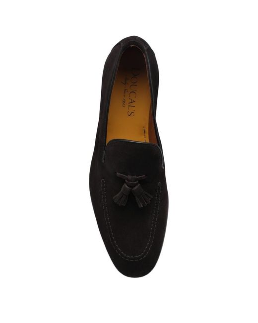Doucal's Black Tassel Detailed Almond Toe Loafers for men