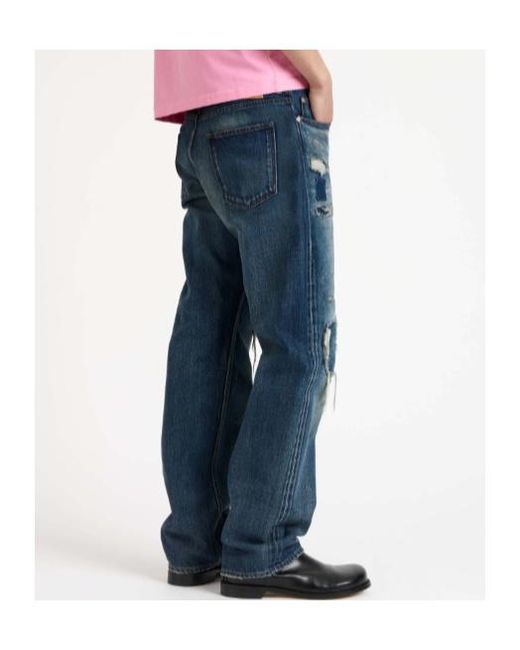 J.W. Anderson Blue Jw Anderson Distressed Mid-Waisted Straight-Leg Jeans for men
