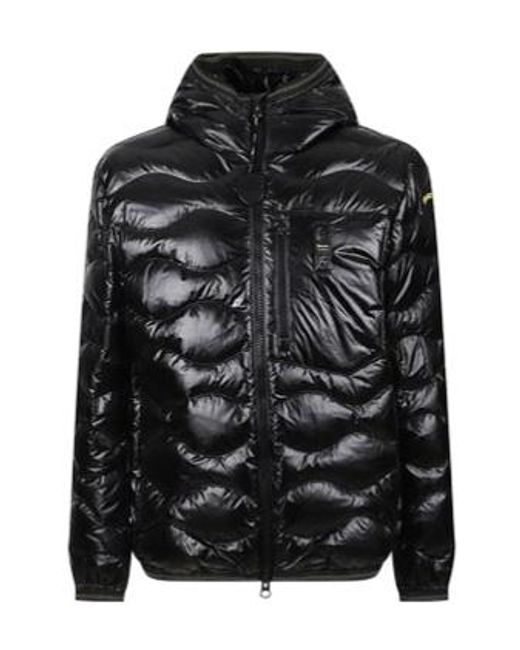 Blauer Usa Black Blauer Wave Quilted Hooded Down Jacket for men