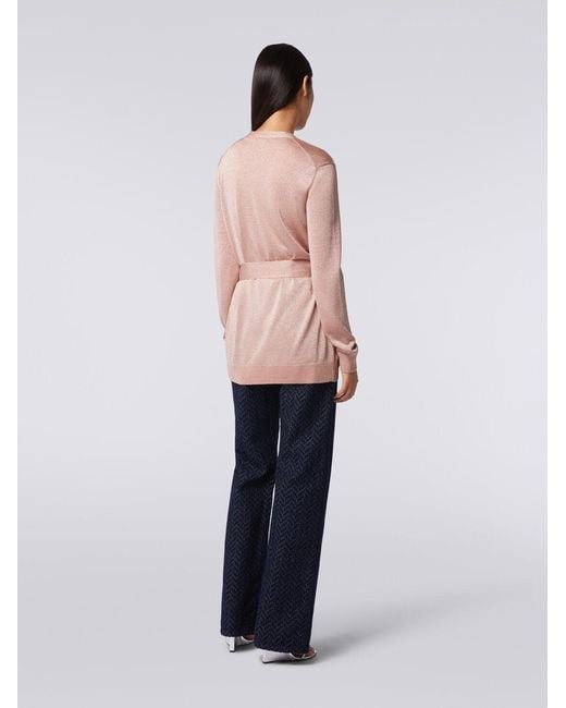 Missoni Pink Metallic-Threading V-Neck Belted Cardigan