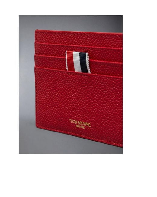Thom Browne Red Pebbled-Leather Card Holder for men