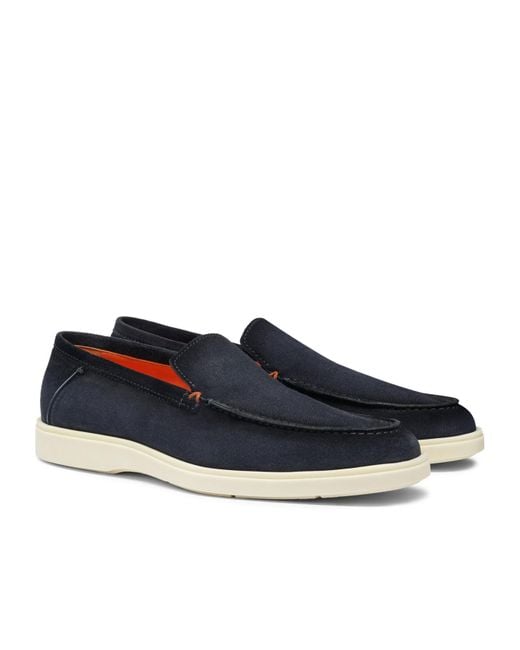 Santoni Blue Almond-Toe Slip-On Loafers for men
