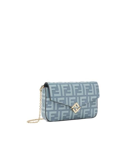 Fendi Blue Ff Diamonds Chain-Linked Wallet