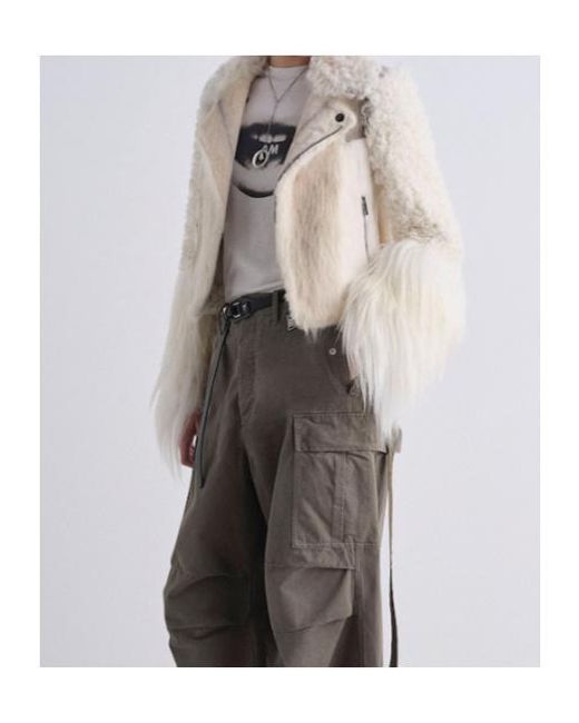 Fendi White Blouson Ivory Patchwork Shearling Biker Jacket