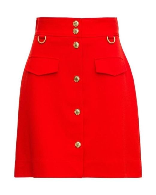 Givenchy Red Buttoned A-Line Mini Skirt