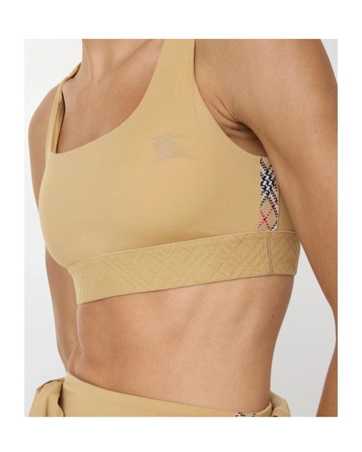 Burberry Natural Check Trim Stretch Nylon Bra Top