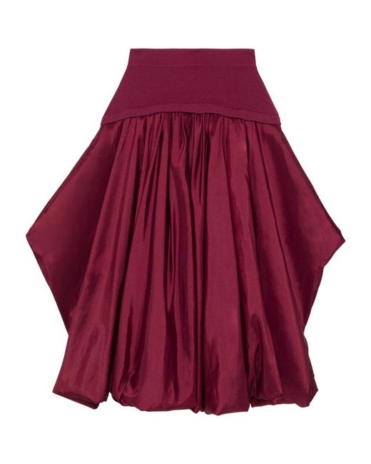 Jonathan Simkhai Red Corinn Bubble Taffeta Midi Skirt