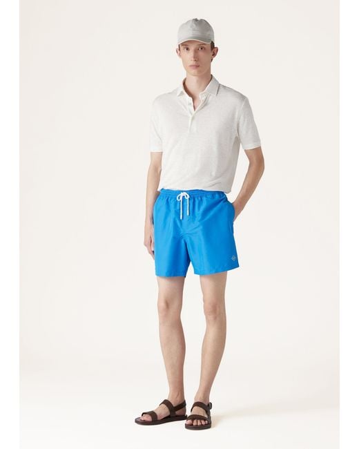 Loro Piana Blue Elastic Waist-Edge Beach Shorts for men