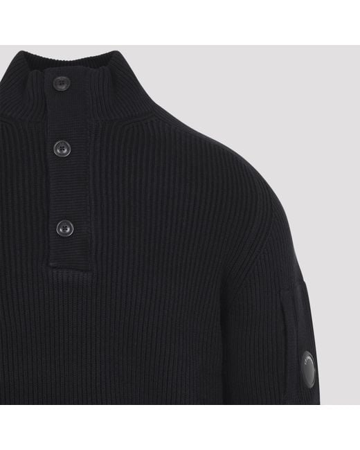 C P Company Blue Ribbed-Knit Lens-Detail Sweater for men