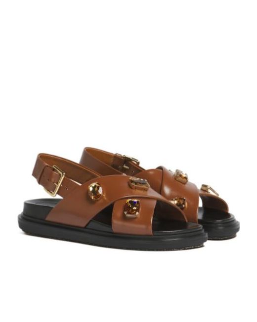 Marni Brown Crisscross Embellished Sandals