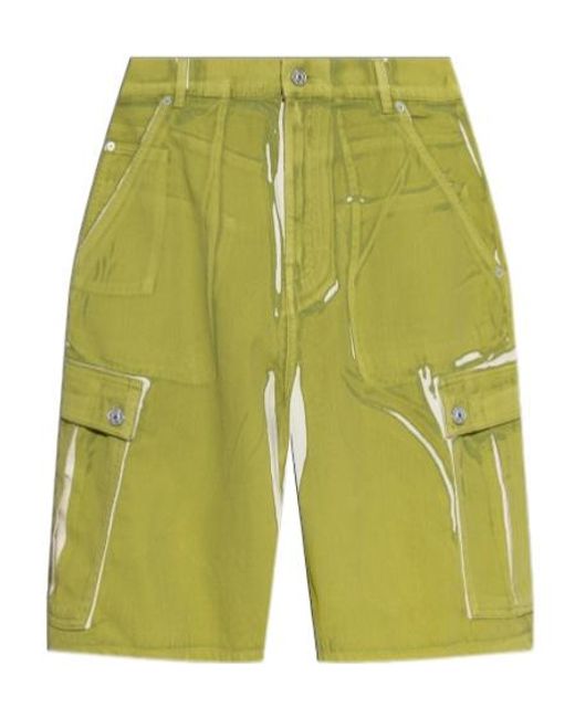 Marni Green Screen-Printed Denim Cargo Shorts for men