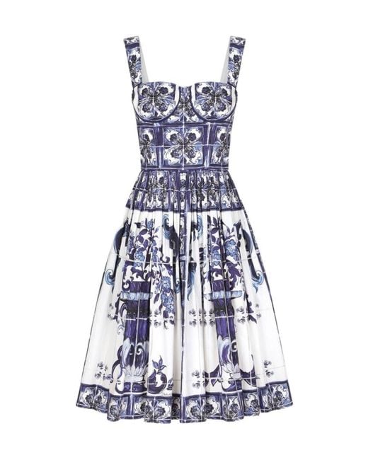 Dolce & Gabbana Blue Midi Corset Dress