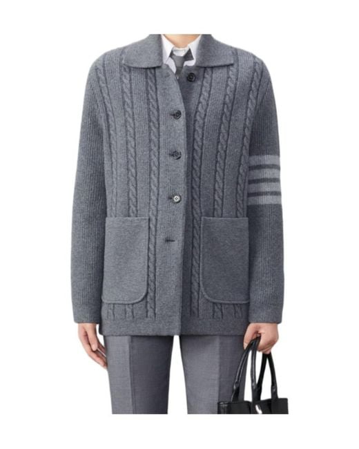 Thom Browne Blue Cable-Knit Bomber Jacket