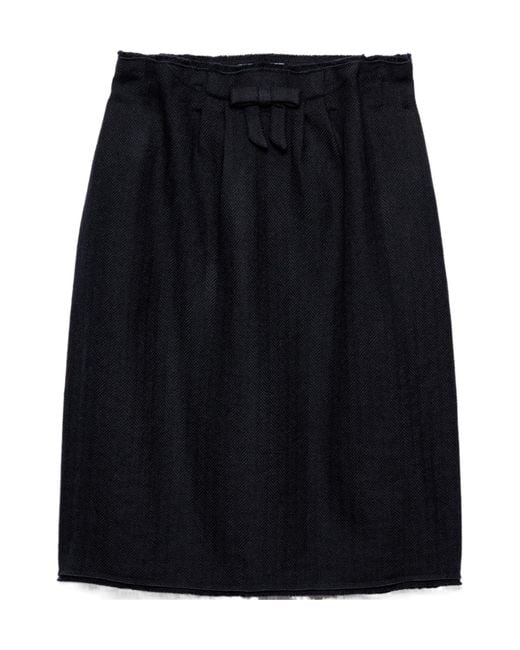 Prada Black Chevron Wool Midi Skirt